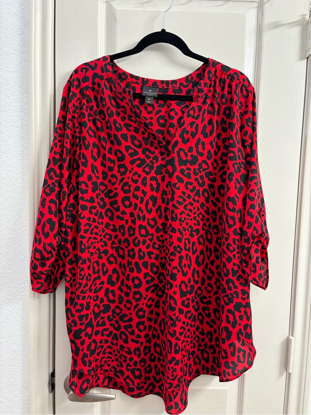 Worthington Red and Black Leopard Print Tunic Top